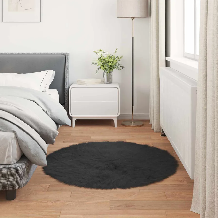 Tapis en fausse TAFALLA Noir Ø 80 cm Polyester - 4