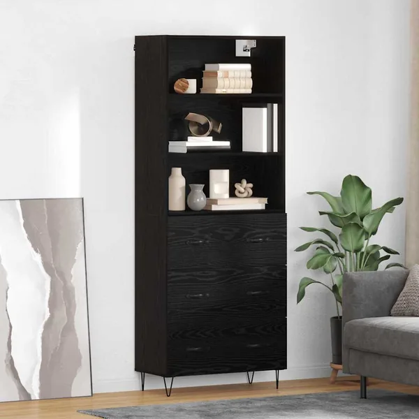 Haut Armoire avec tiroir 2 pcs Chêne noir Bois d'ingénierie