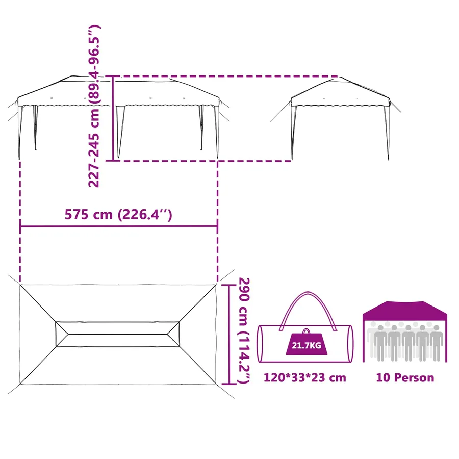 Tente de fête pop-up 575 x 290 x 245 cm Anthracite - 16