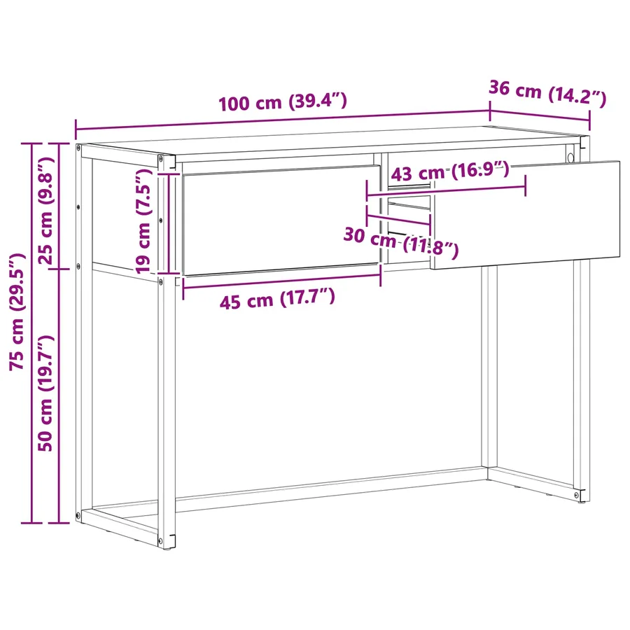 Table d'appoint Gris Sonoma 100 x 36 x 75 cm Bois d'ingénierie - 11