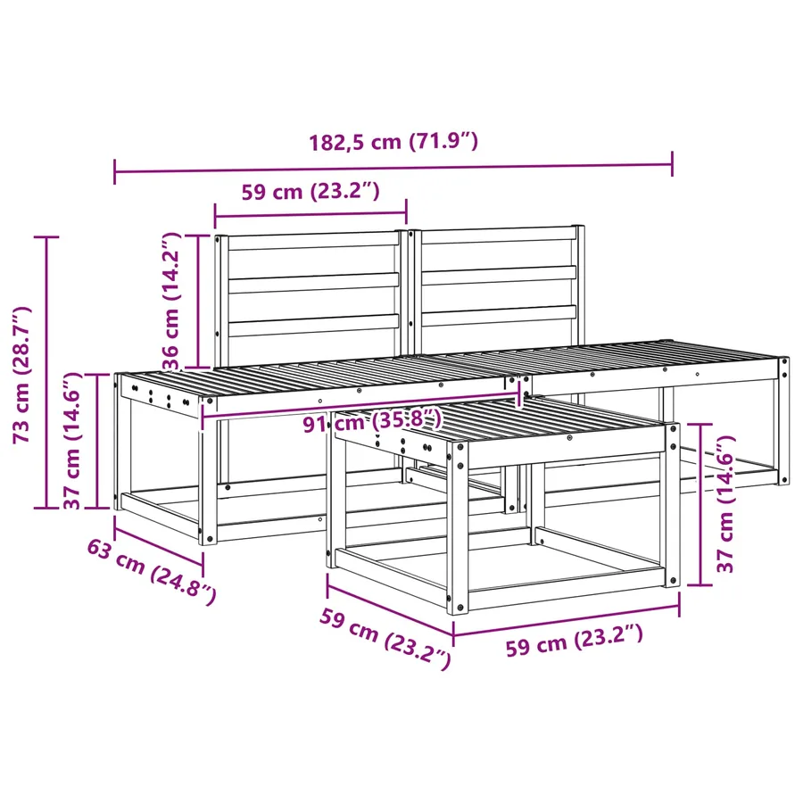 Ensemble de canapés d'extérieur 3 pcs Naturel - 10
