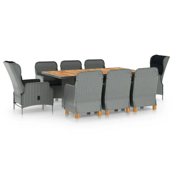 Ensemble à manger 9 pcs avec coussins résine tressée gris clair