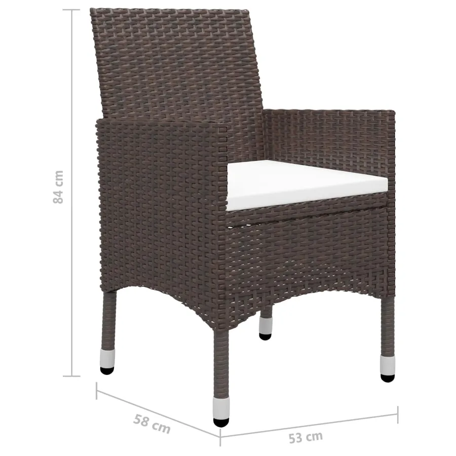 Ensemble à manger de jardin 3pcs Marron Résine tressée et verre - 14