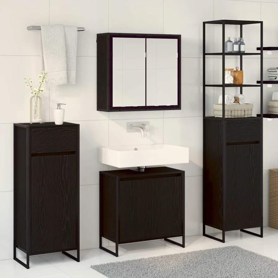 Ensemble de mobilier de salle de bain avec tiroir Chêne noir - 4