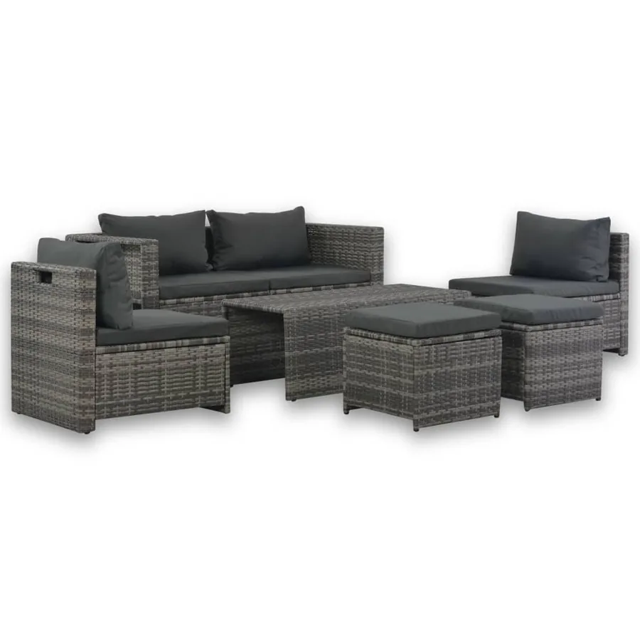 Salon de jardin avec coussins 6 pcs Résine tressée Gris