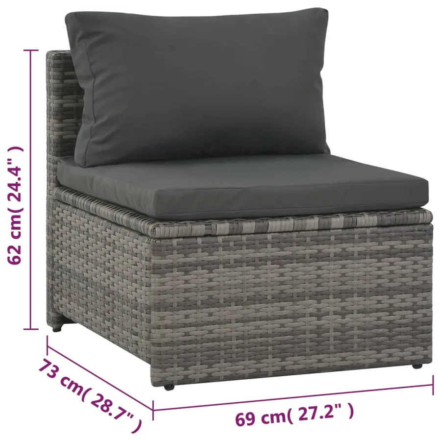 Salon de jardin avec coussins 6 pcs Résine tressée Gris - 13