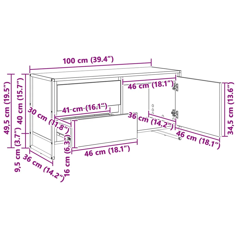 Meuble TV Sonoma 100 x 36 x 49.5 cm Bois d'ingénierie - 12