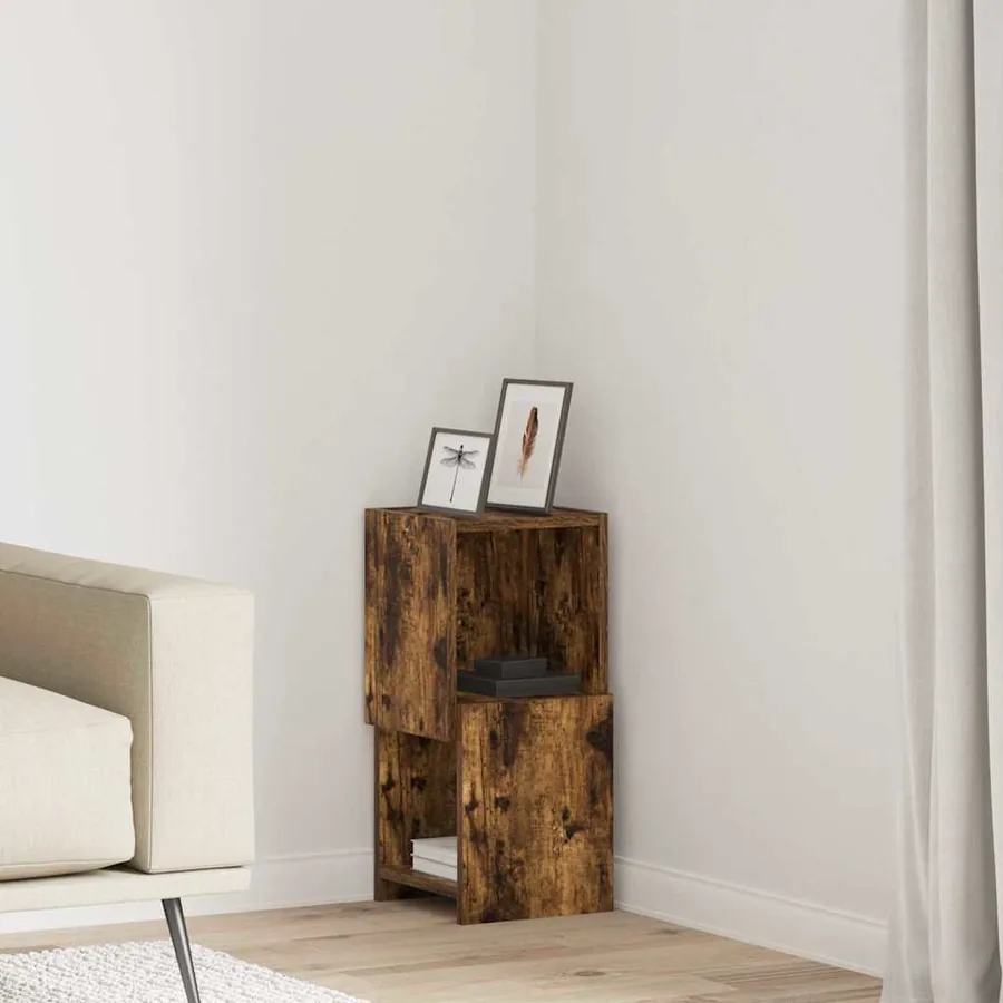 Meuble d'angle Chêne fumé 25,5x25x55cm Bois d'ingénierie