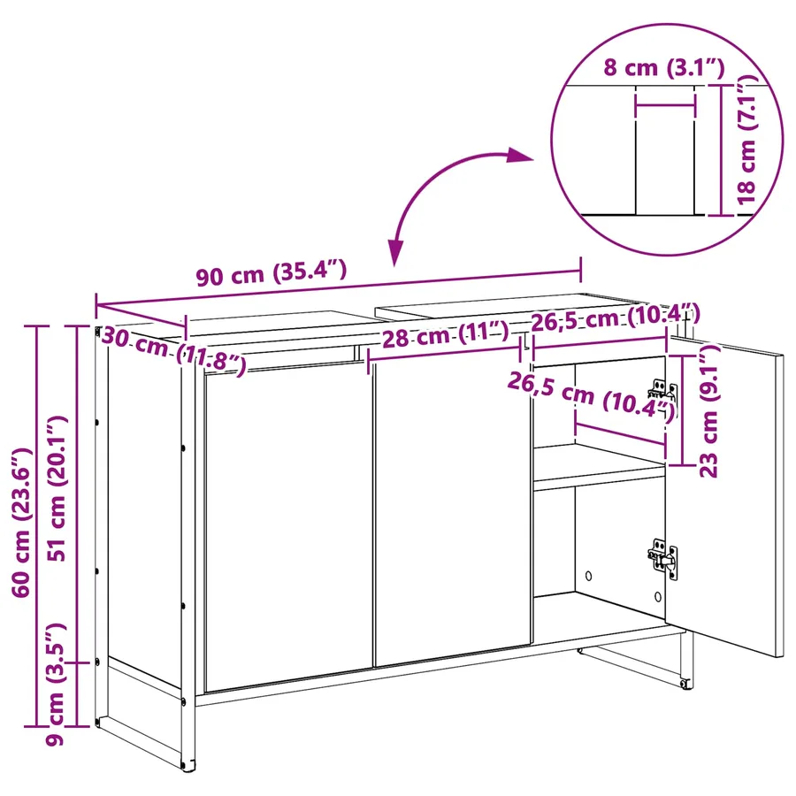 Cabinet de salle de bain Chêne artisan 90 x 30 x 60 cm - 15