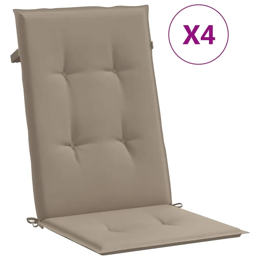 Coussins de chaise de jardin dossier haut lot de 4 taupe tissu - 2