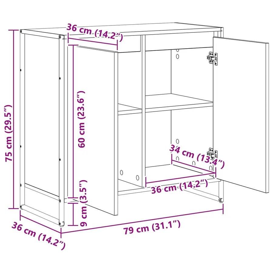 Meuble d'appoint Bois Ancien 79 x 36 x 75 cm Bois d'ingénierie - 13