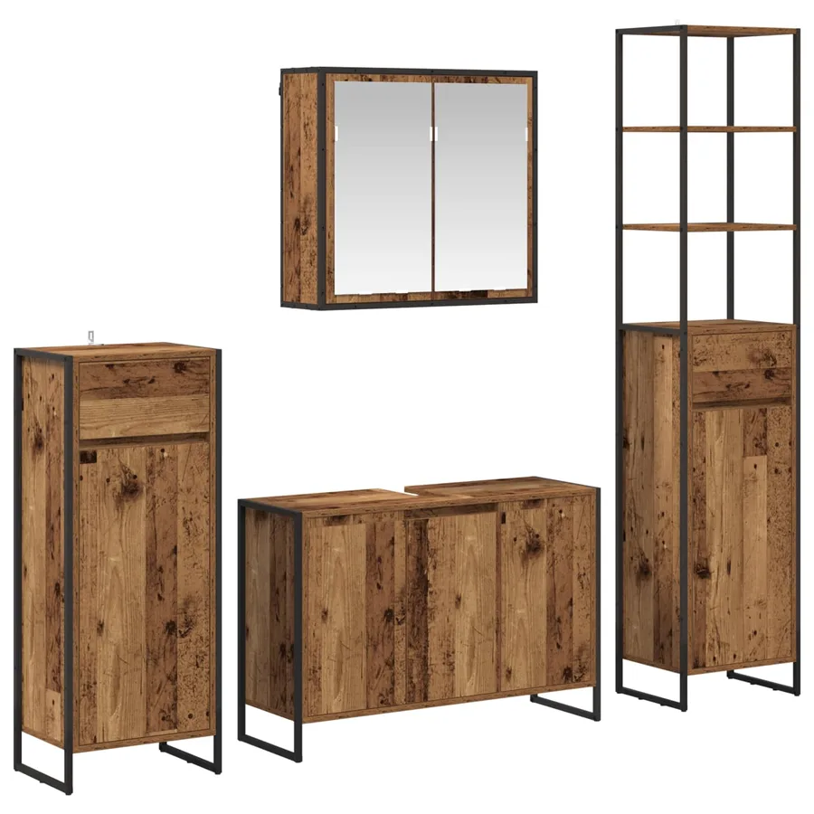 Ensemble de mobilier de salle de bain avec tiroir Bois ancien - 2