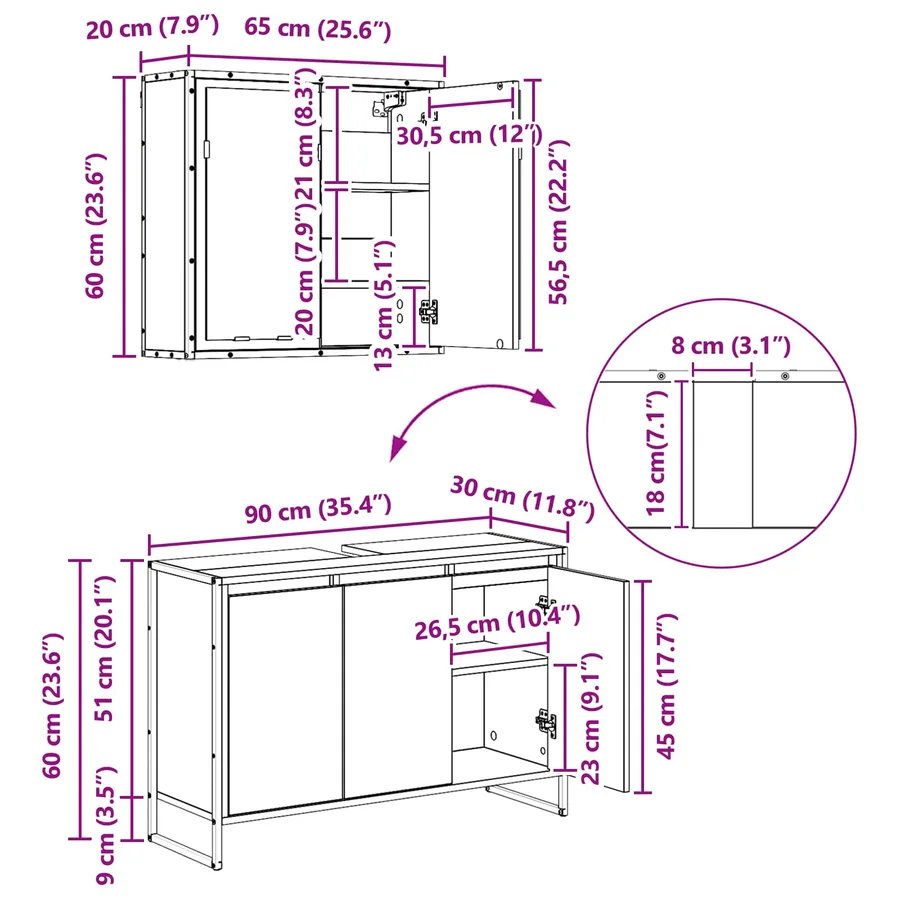 Ensemble de mobilier de salle de bain avec tiroir Bois ancien - 20