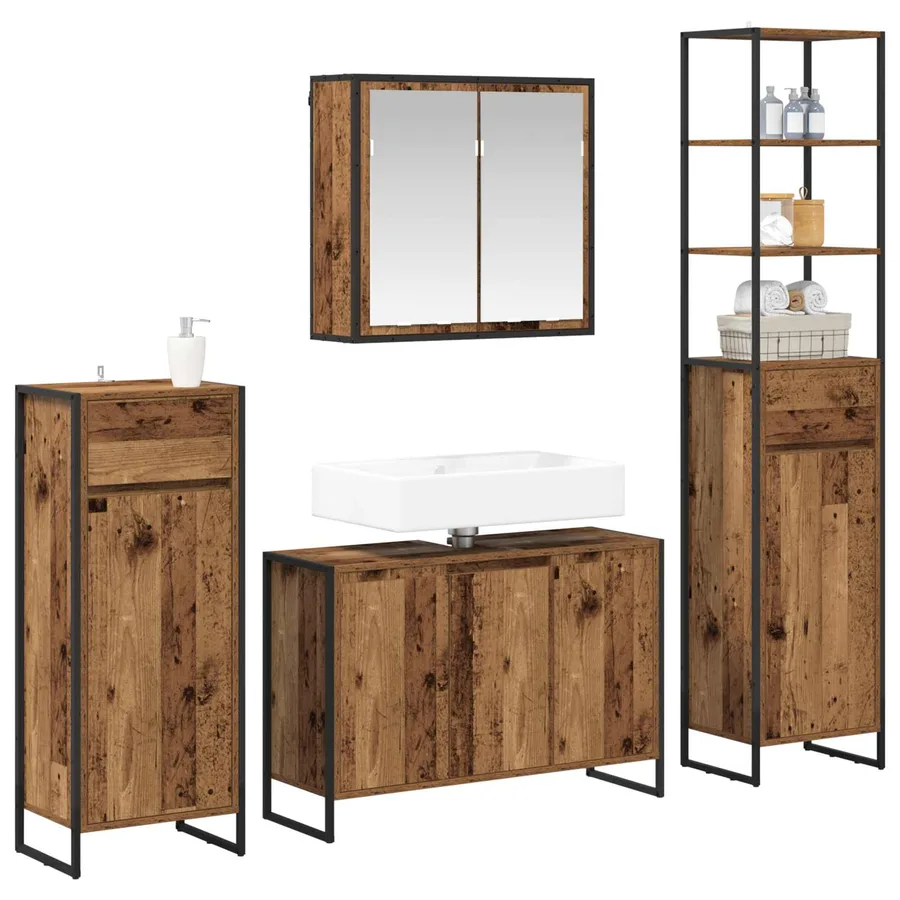 Ensemble de mobilier de salle de bain avec tiroir Bois ancien - 3