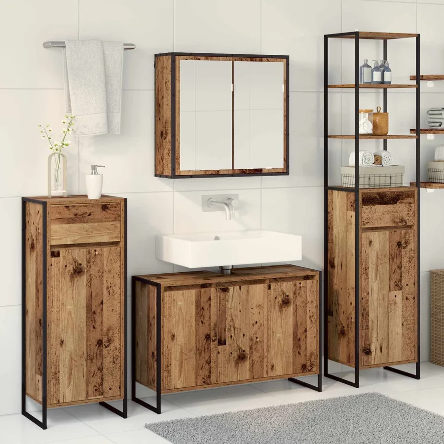 Ensemble de mobilier de salle de bain avec tiroir Bois ancien - 4