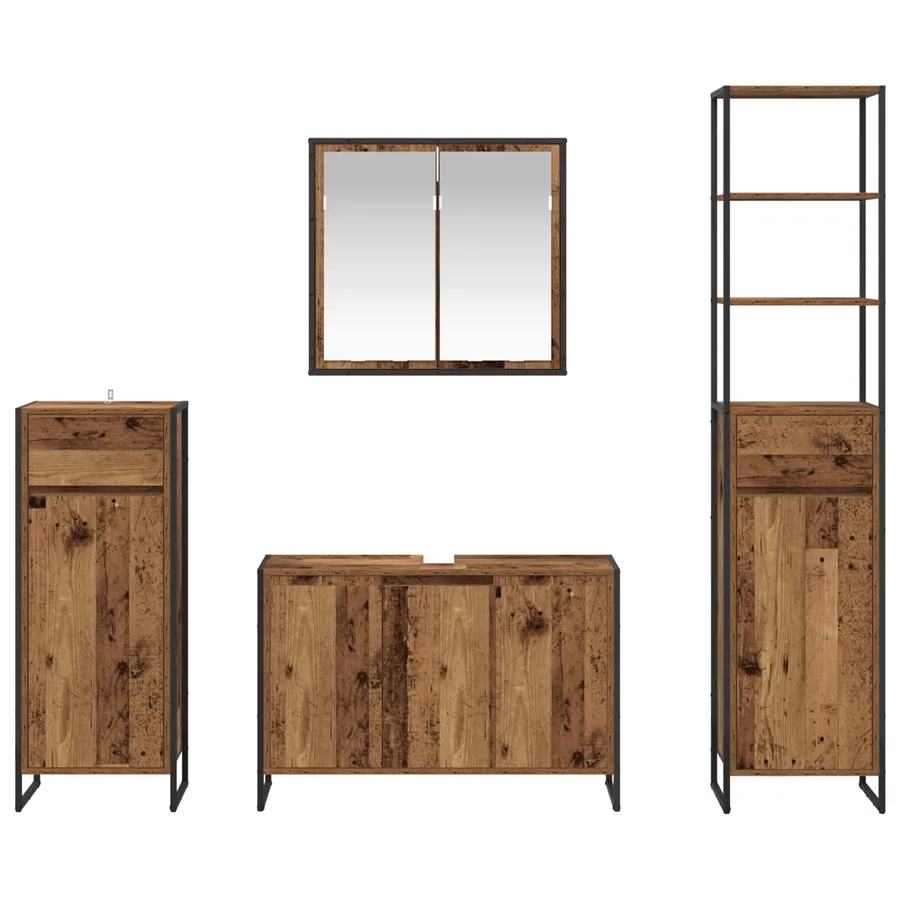 Ensemble de mobilier de salle de bain avec tiroir Bois ancien - 9