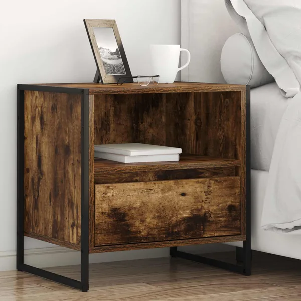 Table de chevet avec tiroir 2 pcs Chêne Fumé 50 x 39,5 x 50 cm