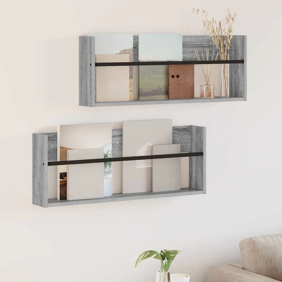 Étagère à magazines 2 pcs Gris Sonoma 80 x 12 x 30 cm