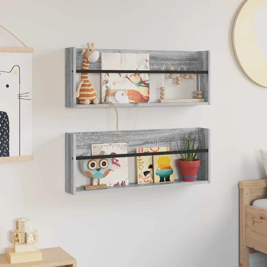 Étagère à magazines 2 pcs Gris Sonoma 80 x 12 x 30 cm - 4