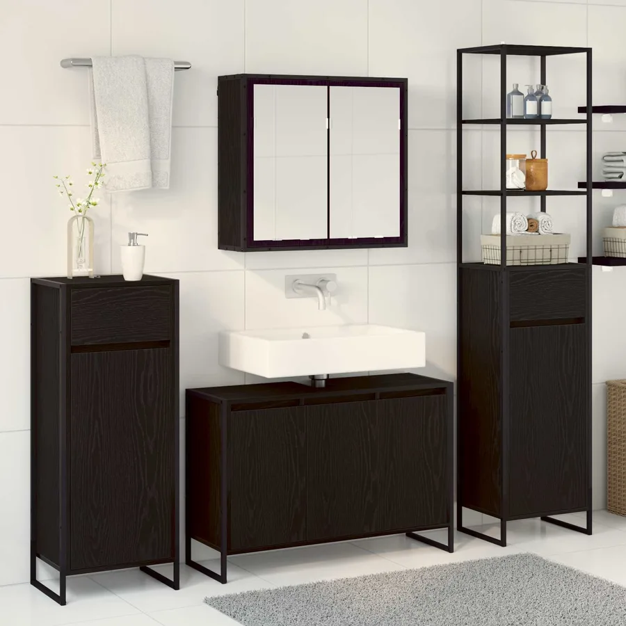 Ensemble de mobilier de salle de bain avec tiroir Chêne noir - 4