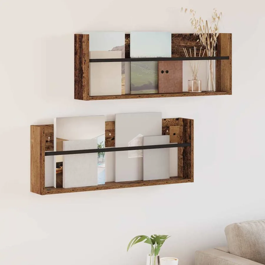 Étagère à magazines 2 pcs Bois ancien 80 x 12 x 30 cm