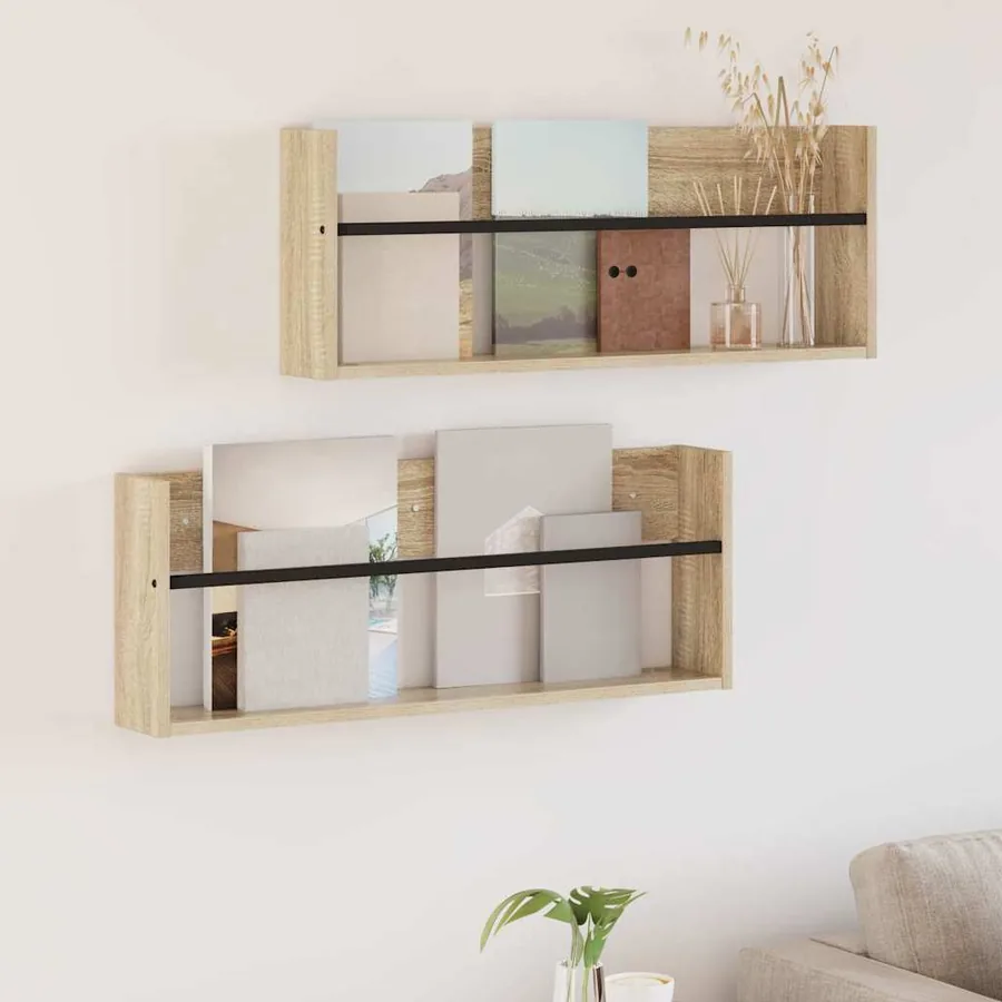 Étagère à magazines 2 pcs Chêne Sonoma 80 x 12 x 30 cm