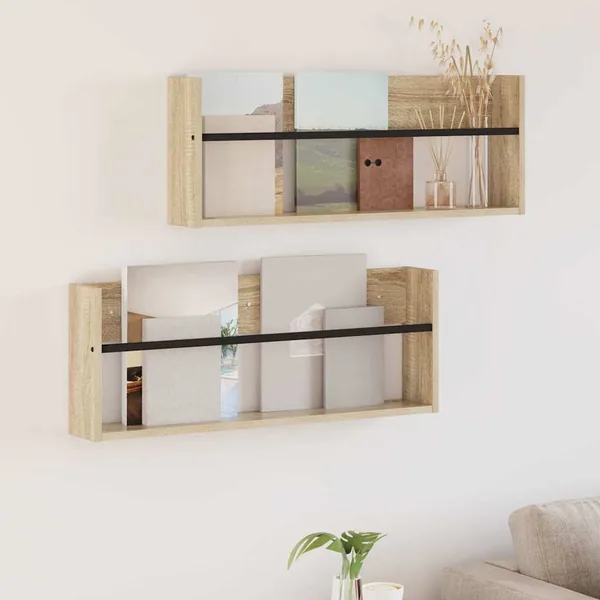 Étagère à magazines 2 pcs Chêne Sonoma 80 x 12 x 30 cm