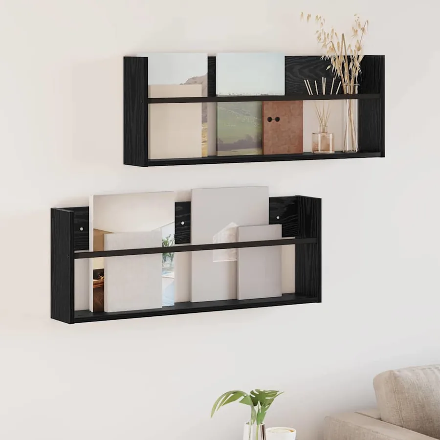 Étagère à magazines 2 pcs Chêne noir 80 x 12 x 30 cm