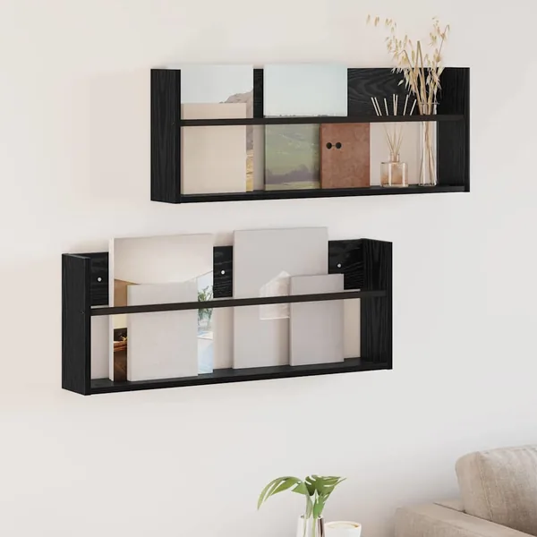 Étagère à magazines 2 pcs Chêne noir 80 x 12 x 30 cm