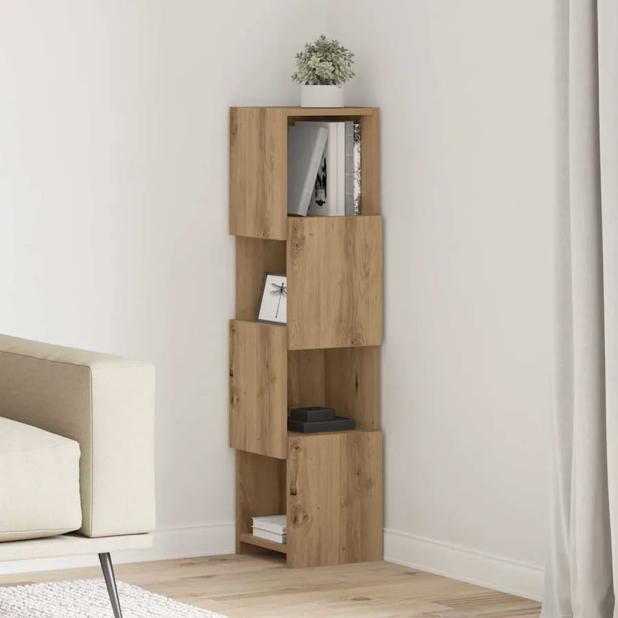 Meuble d'angle 25,5x25x102cm Bois d'ingénierie Chêne artisanal