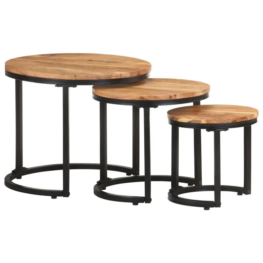 Tables d'appoint 3 pcs Bois d'acacia solide - 12