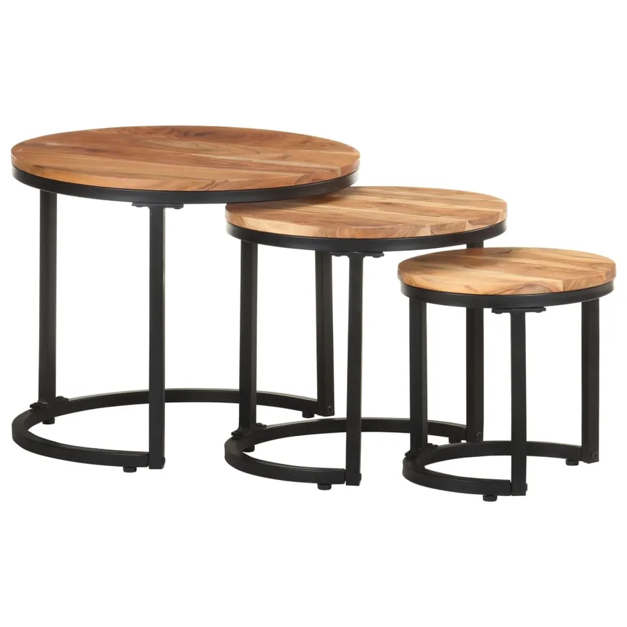 Tables d'appoint 3 pcs Bois d'acacia solide - 9
