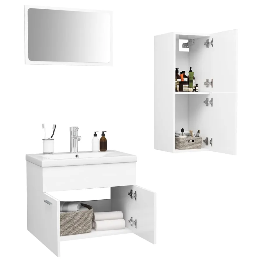 Ensemble de meubles de salle de bain Blanc Bois d'ingénierie - 3