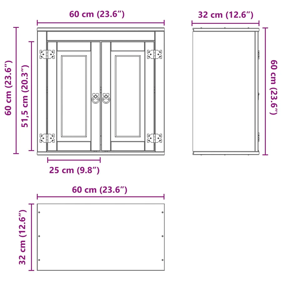 Armoire SKI Brun Miel 60 x 32 x 60 cm Pin massif - 12