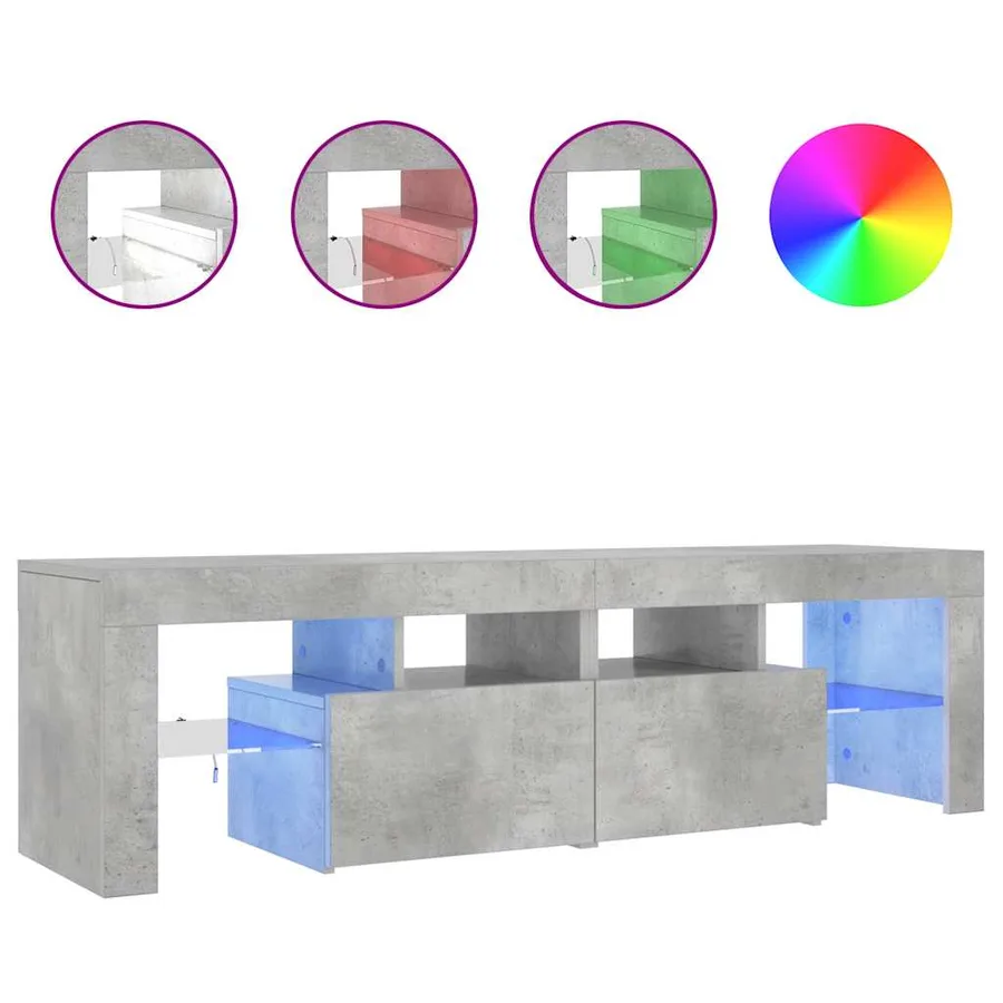 Meuble TV avec lumières LED Gris béton 140x36,5x40 cm - 2