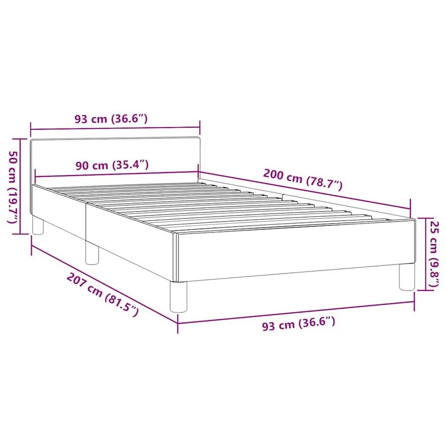 Cadre de lit avec tête de lit sans matelas noir 90x200 cm - 9