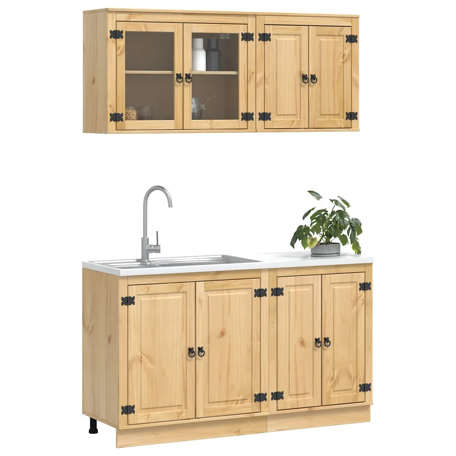 Armoire avec étagère avec porte SKI 4 pcs Brun Miel Pin massif - 3