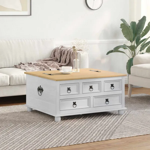 storage box avec tiroir Blanc 90 x 78 x 45 cm Pin massif