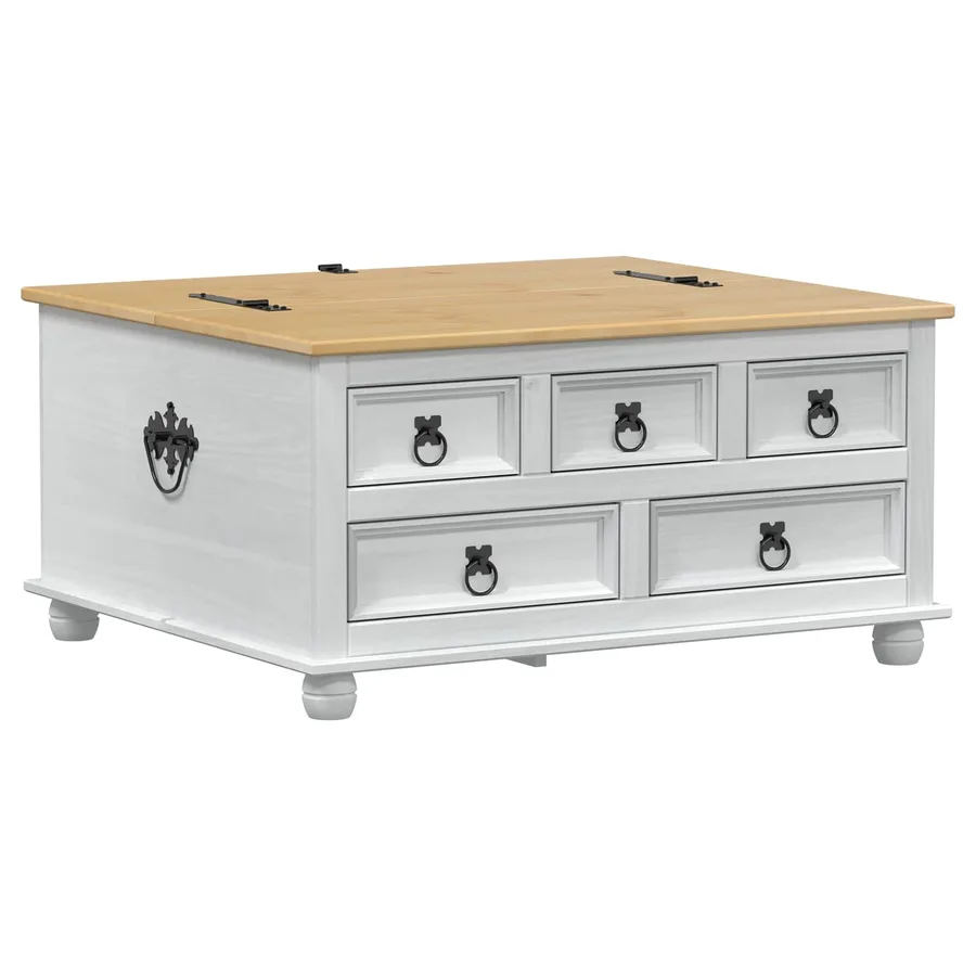 storage box avec tiroir Blanc 90 x 78 x 45 cm Pin massif - 2