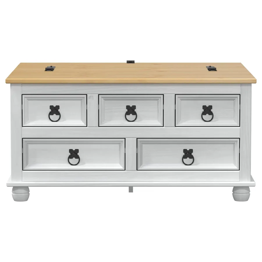 storage box avec tiroir Blanc 90 x 78 x 45 cm Pin massif - 6