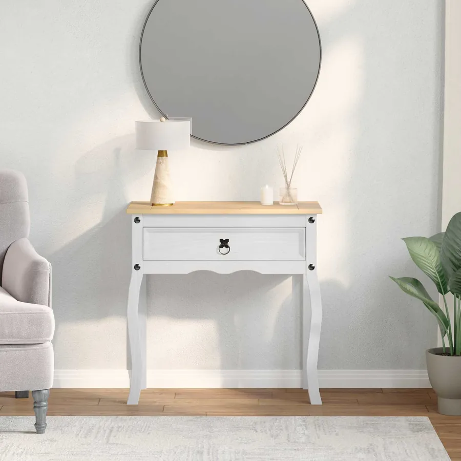 Table console avec tiroir Blanc 73 x 35 x 73 cm Pin massif
