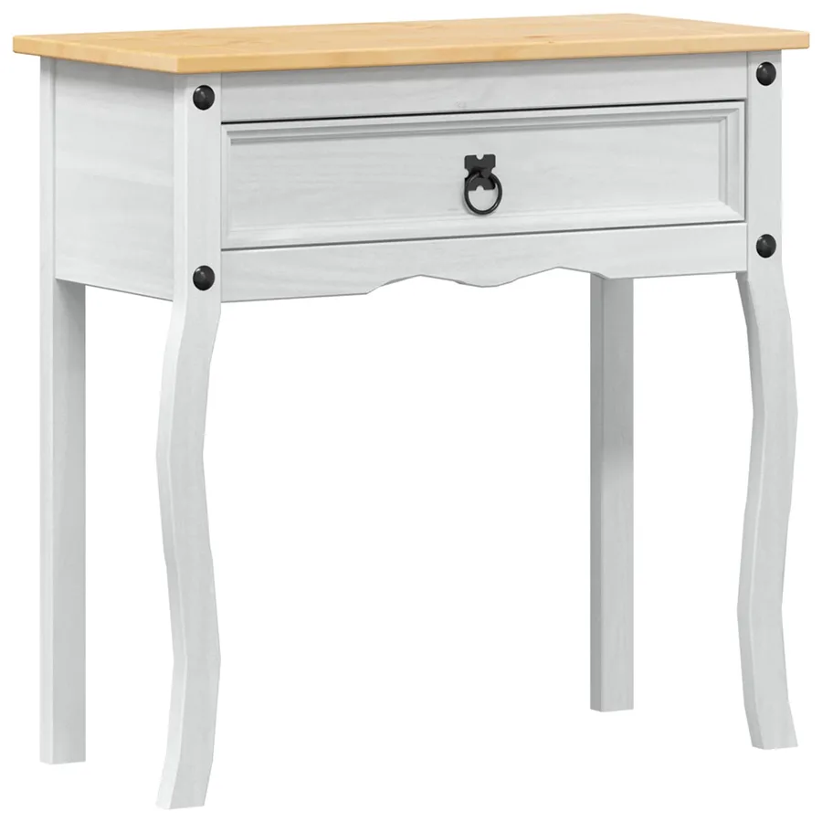 Table console avec tiroir Blanc 73 x 35 x 73 cm Pin massif - 2