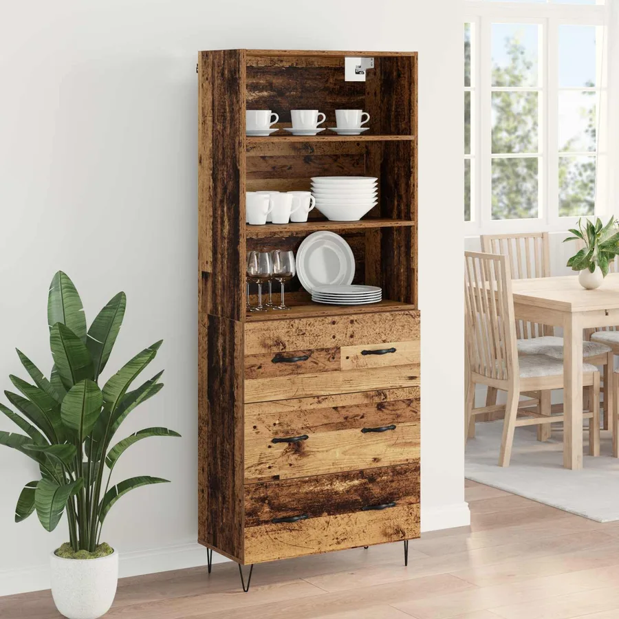 Haut Armoire avec tiroir 2 pcs Bois ancien Bois d'ingénierie - 4