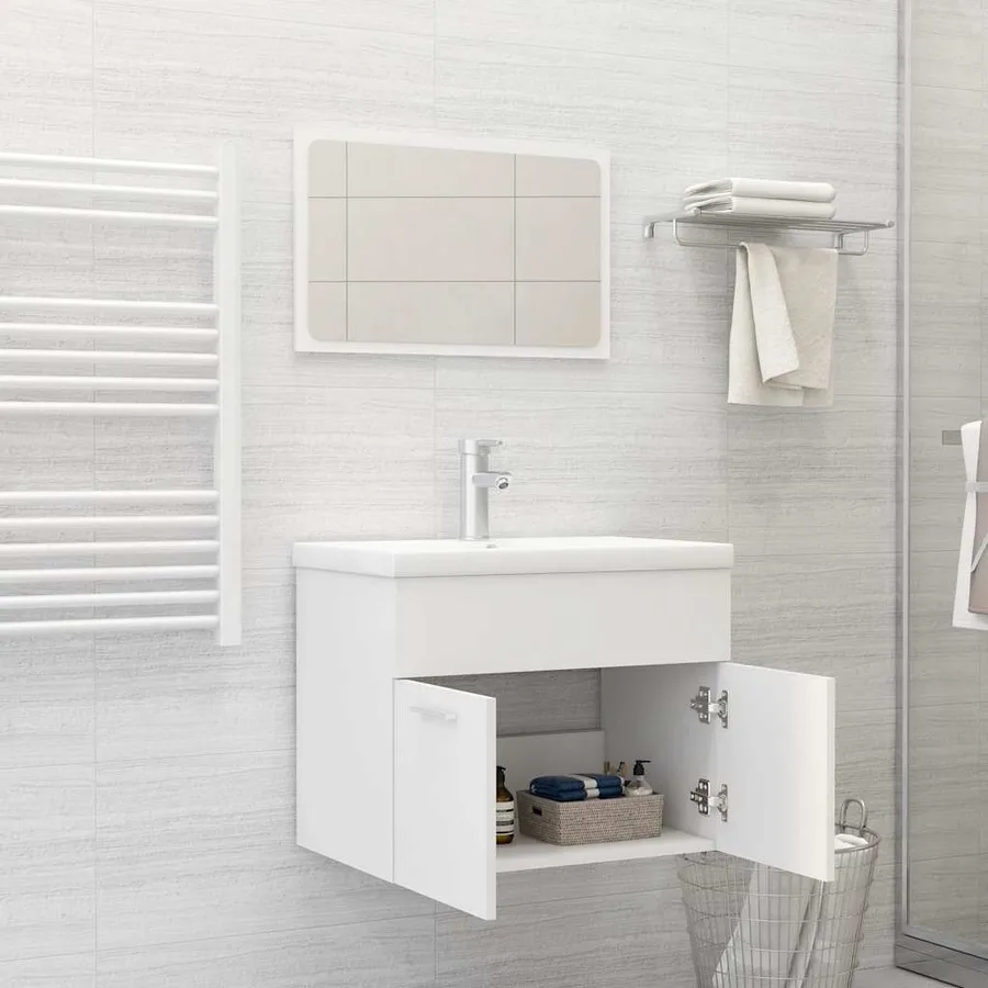 Ensemble de meubles salle de bain 2 pcs Blanc Bois d'ingénierie - 3