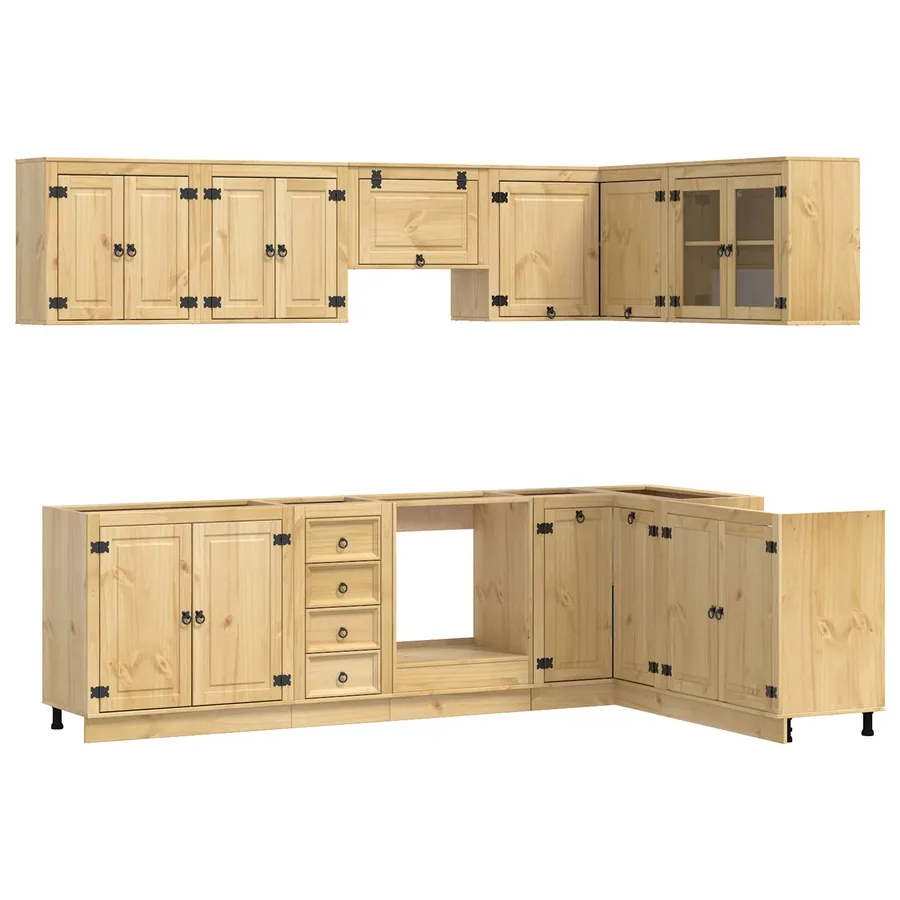 Armoire avec tiroir avec porte SKI 10 pcs Brun Miel Pin massif - 2