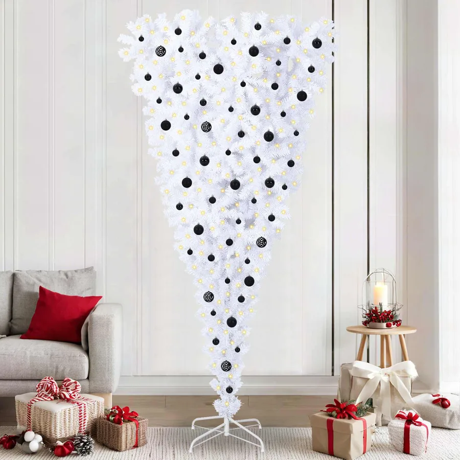 Sapin de Noël artificiel avec 300 LED Blanc 240 cm PVC et Acier