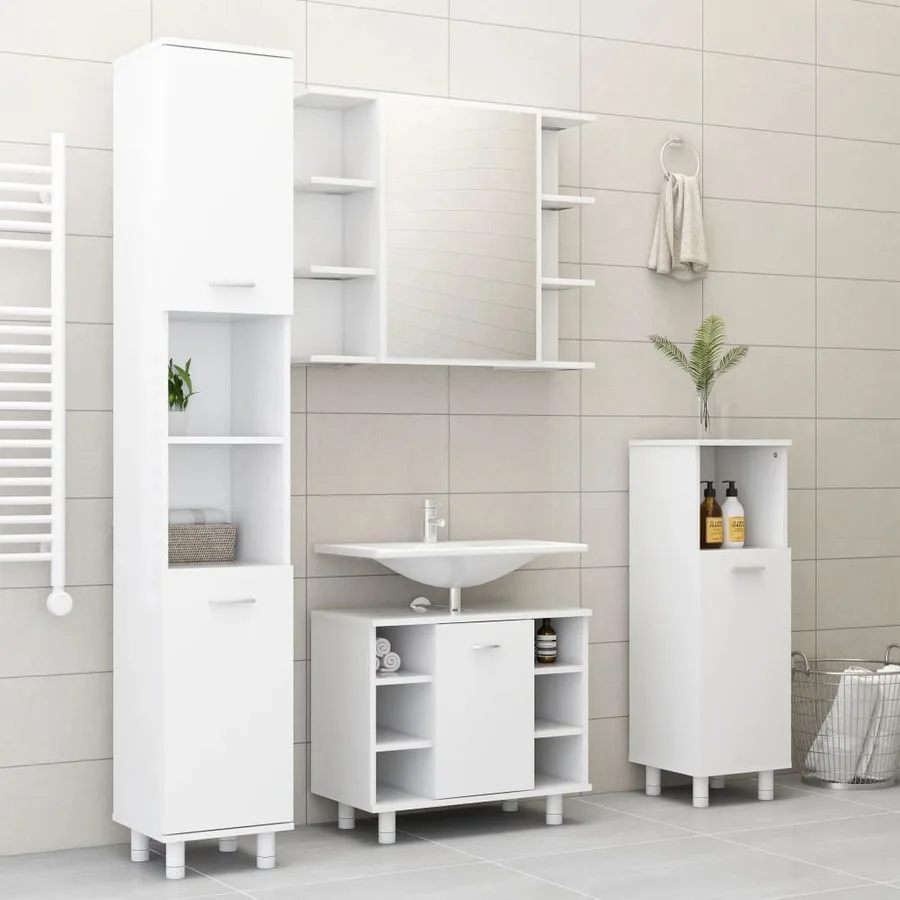 Armoire de salle de bain Blanc 30x30x179 cm Bois d'ingénierie - 8