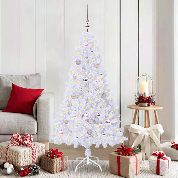 Sapin de Noël artificiel avec 150 LED Blanc 150 cm PVC et Acier