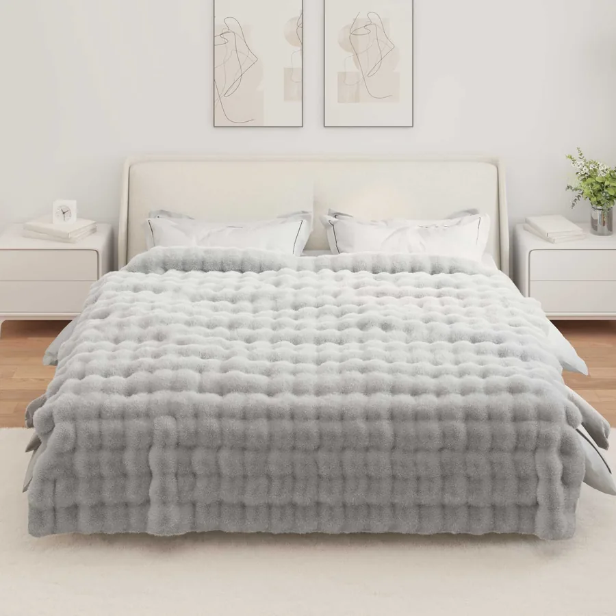 Couverture antidérapante en fausse de lapin Olite 4 pcs Gris - 4