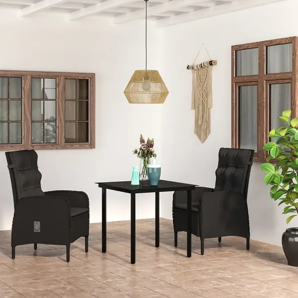 Ensemble à manger de jardin avec coussins 3 pcs noir